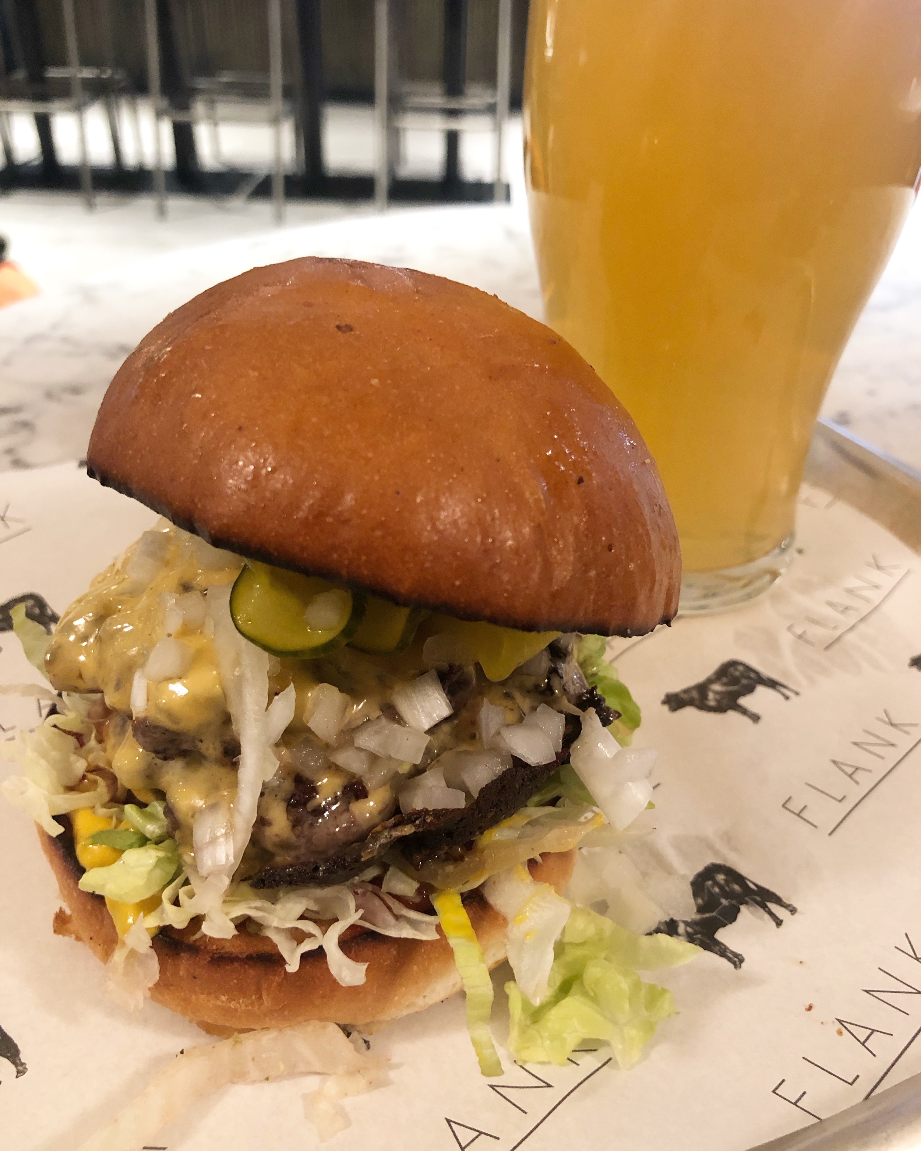 Picture of burger with a beer